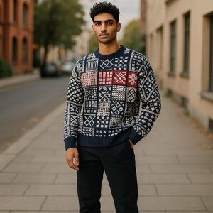 Vintage Jantzen Grandpa Geometric Knit Sweater Men’s Size L Cosby Knit 80s 90s